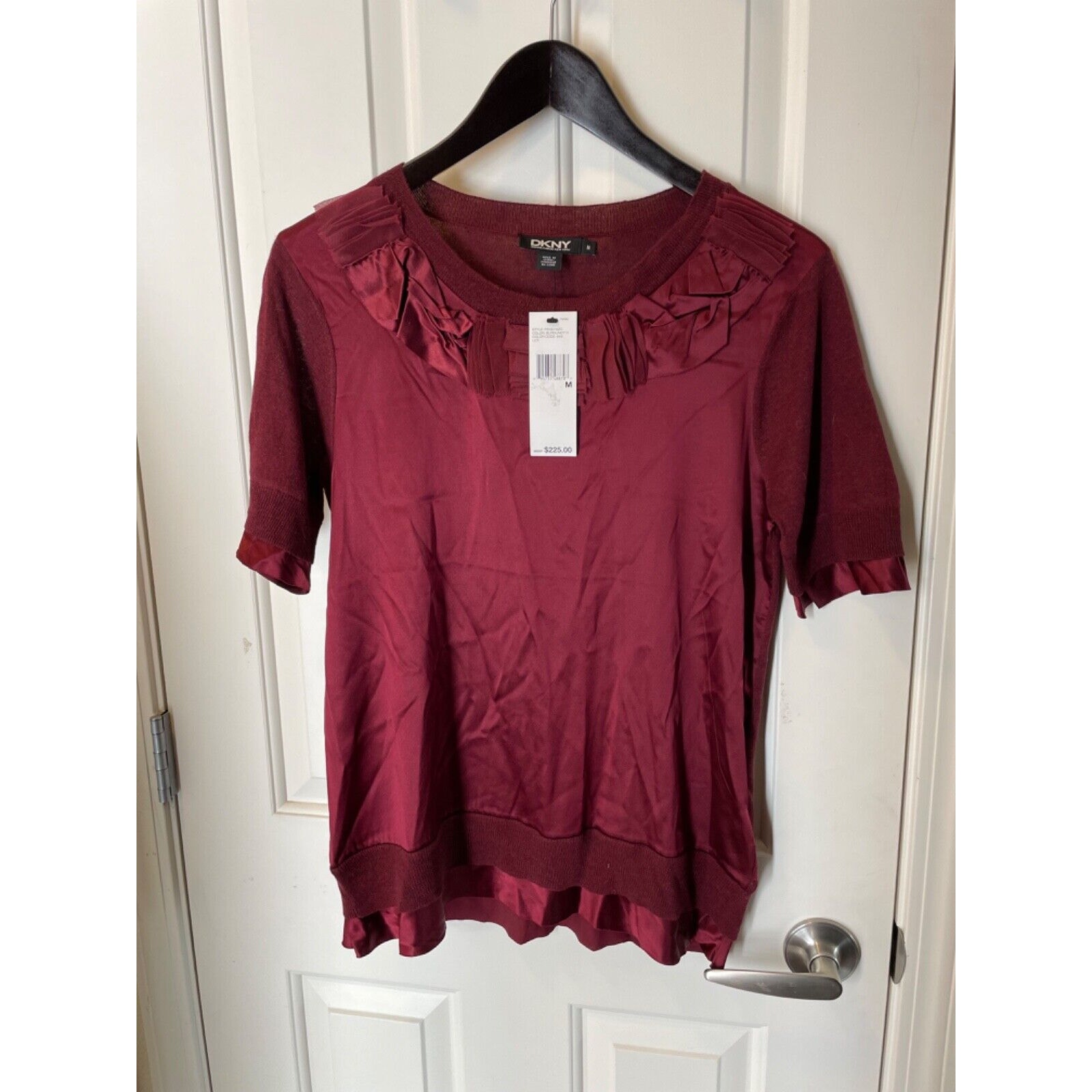 Dkny Women’s Blouse Maroon Burgundy Nwt Size M Knit Silk $225 Retail